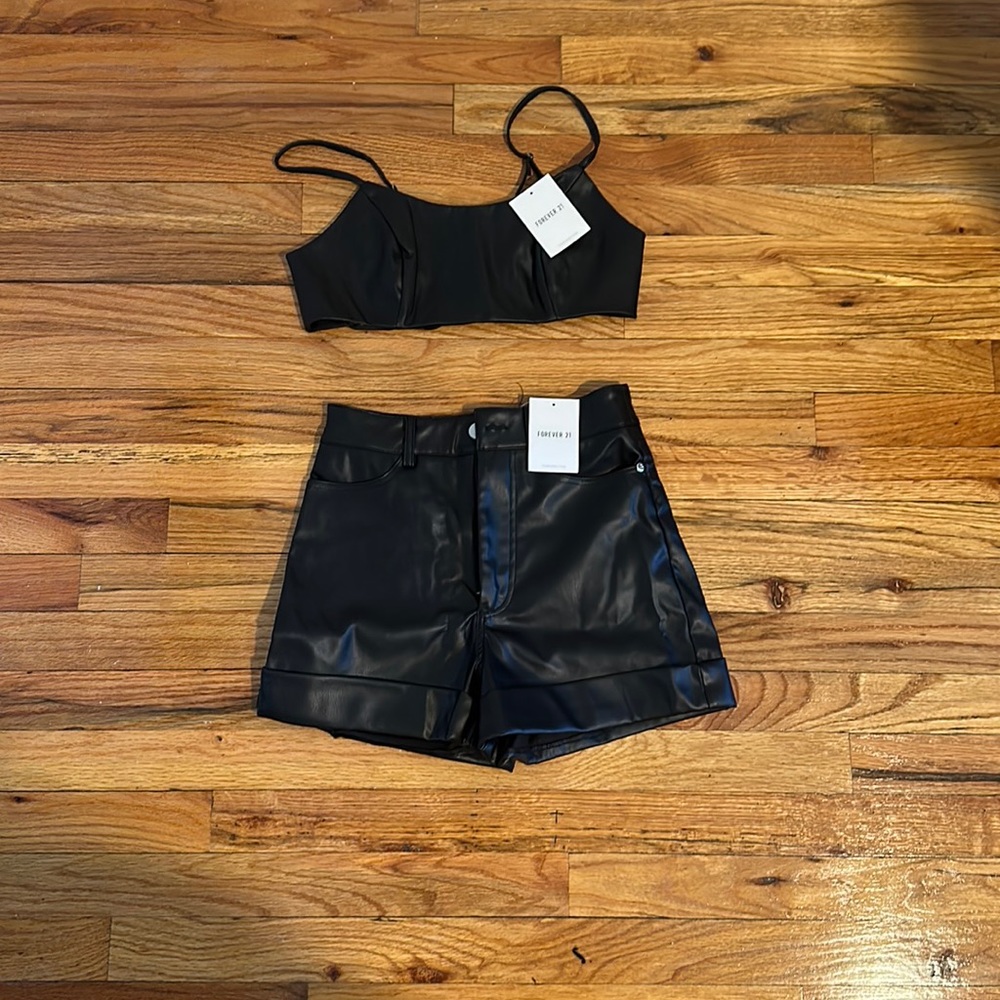 Faux Leather Shorts and Bustier Set